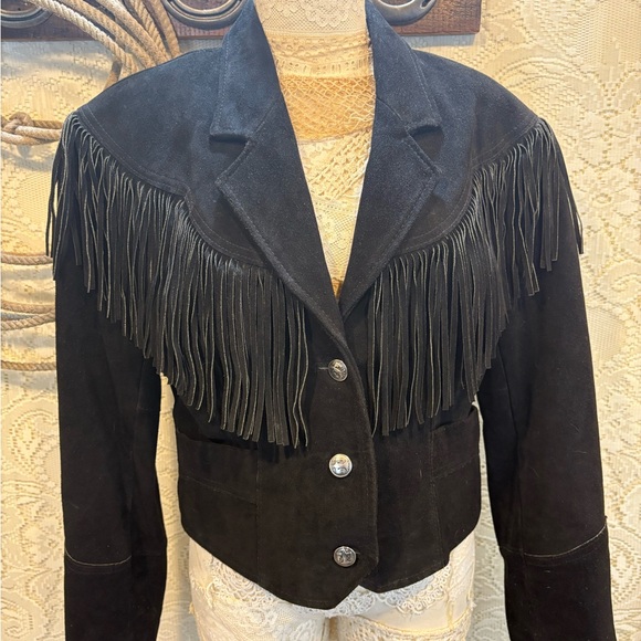 PIONEER Women's Black Fringe Blazer jacket size Medium Large - Picture 8 of 12